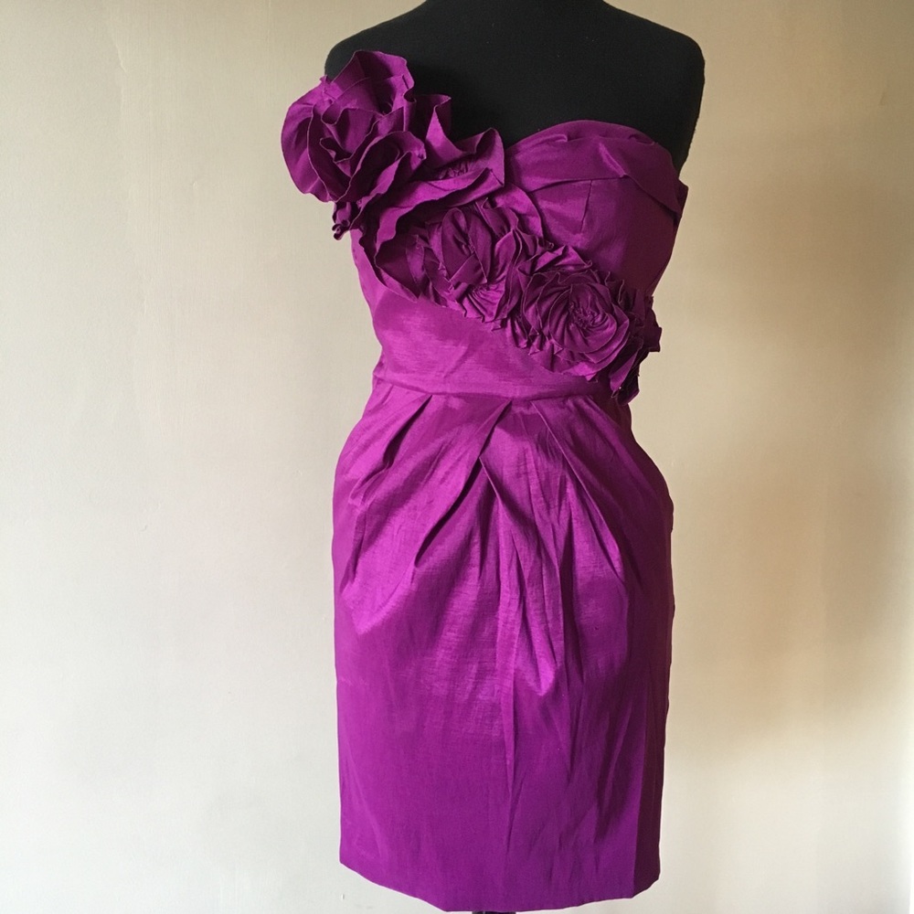 Max & Cleo strapless dress 3-D fabric flowers